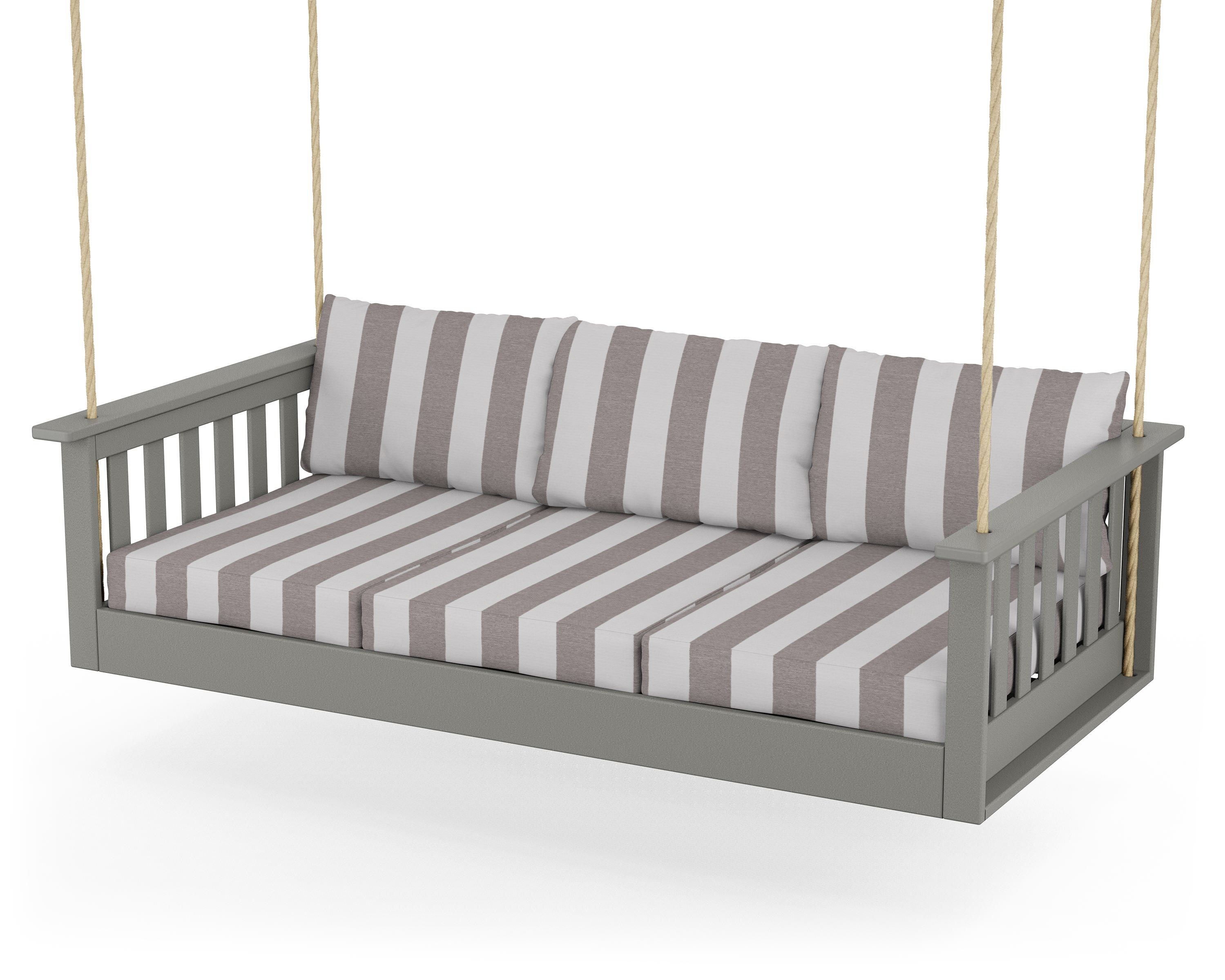 POLYWOOD® Vineyard Daybed Swing in Slate Grey / Cabana Stripe Grey Mist