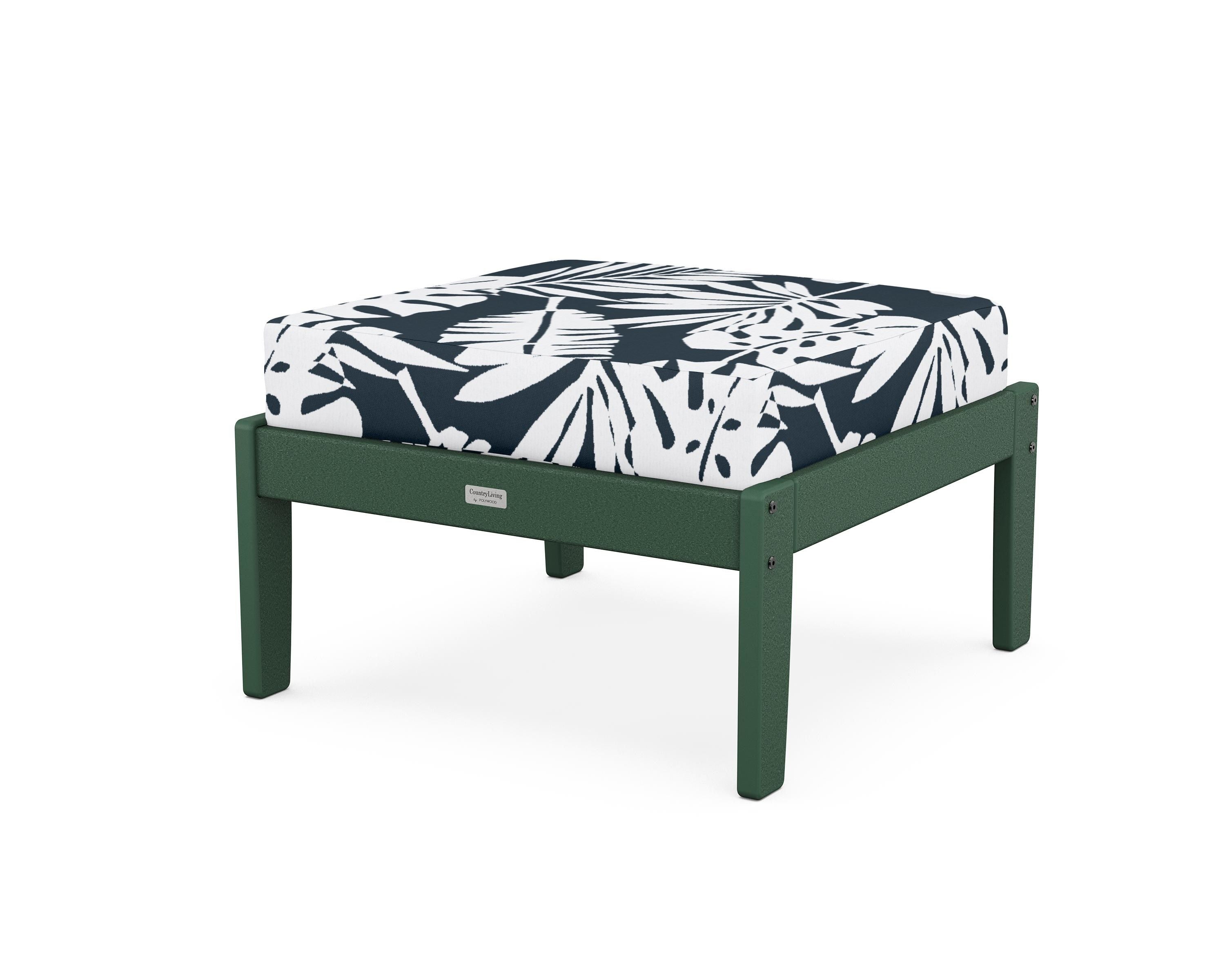 Country Living Cottage Deep Seating Ottoman in Green / Leaf Marine Indigo