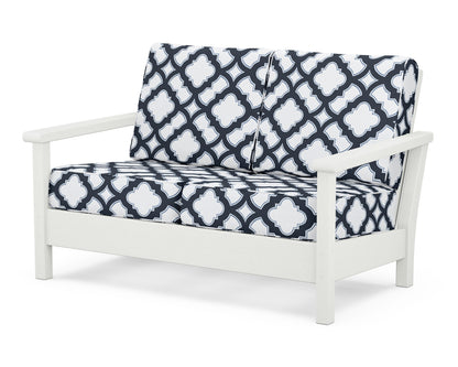 POLYWOOD® Harbour Deep Seating Loveseat in Vintage White / Trellis Marine Indigo