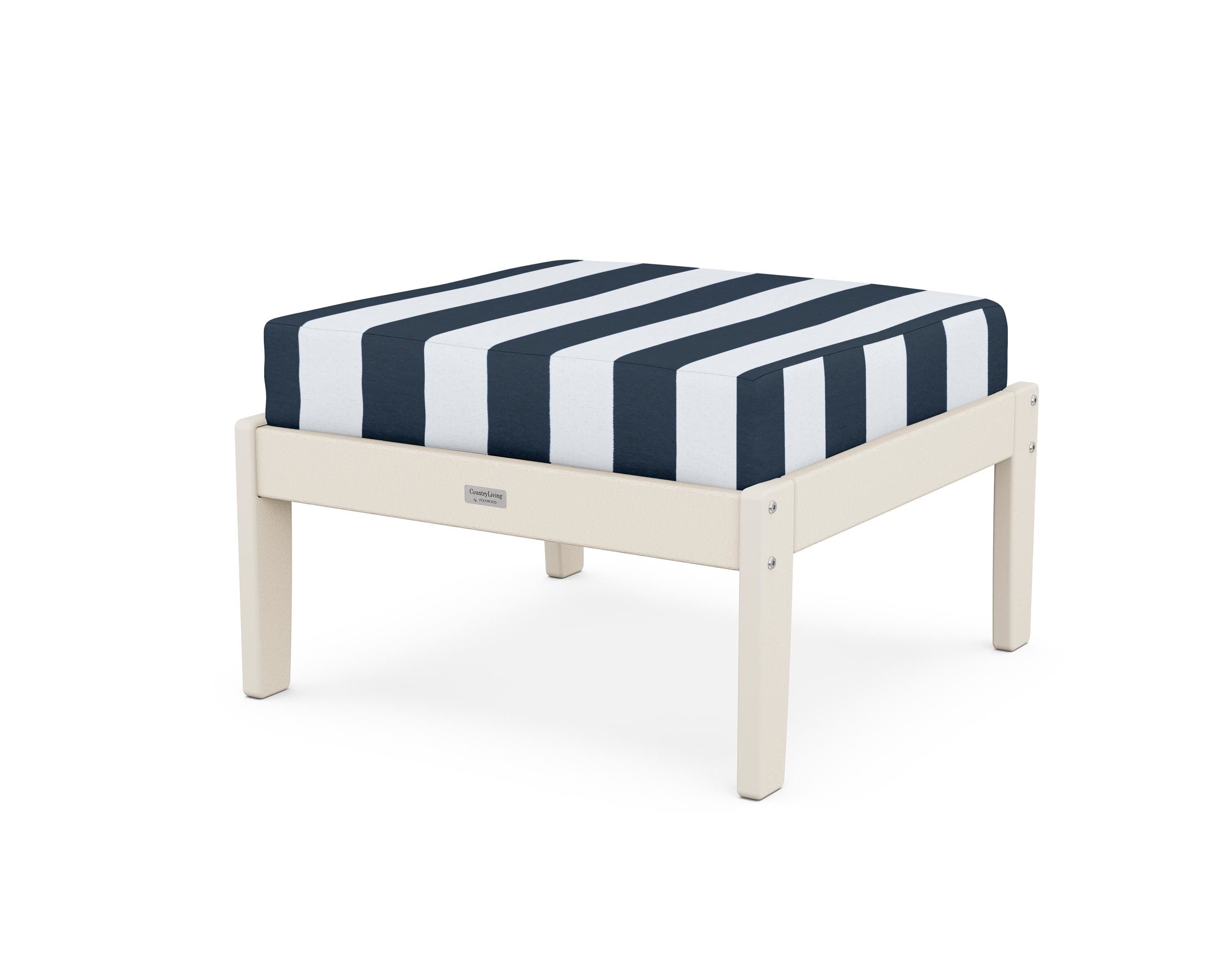 Country Living Cottage Deep Seating Ottoman in Sand / Cabana Stripe Marine Indigo