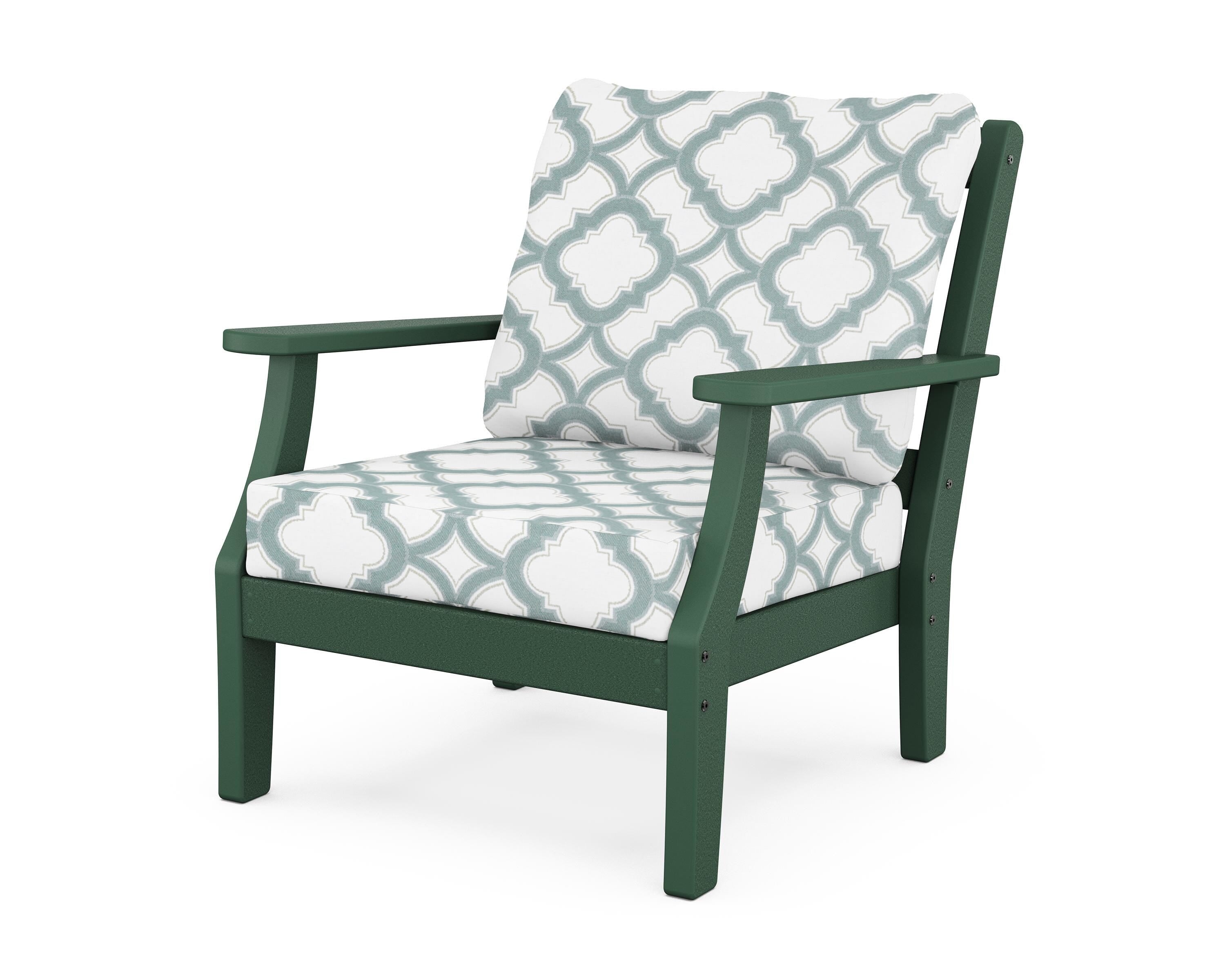 Martha Stewart by POLYWOOD® Chinoiserie Deep Seating Chair in Green / Trellis Glacier Spa