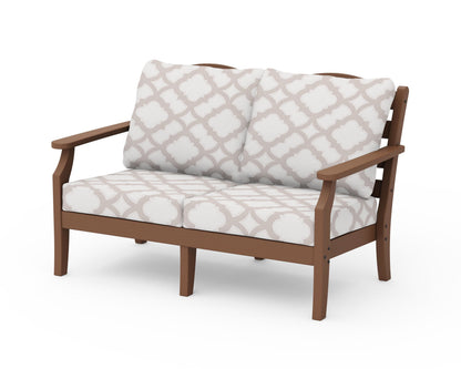 Draper James™ by  POLYWOOD® Savannah Deep Seating Loveseat in Teak / Trellis Dune Burlap