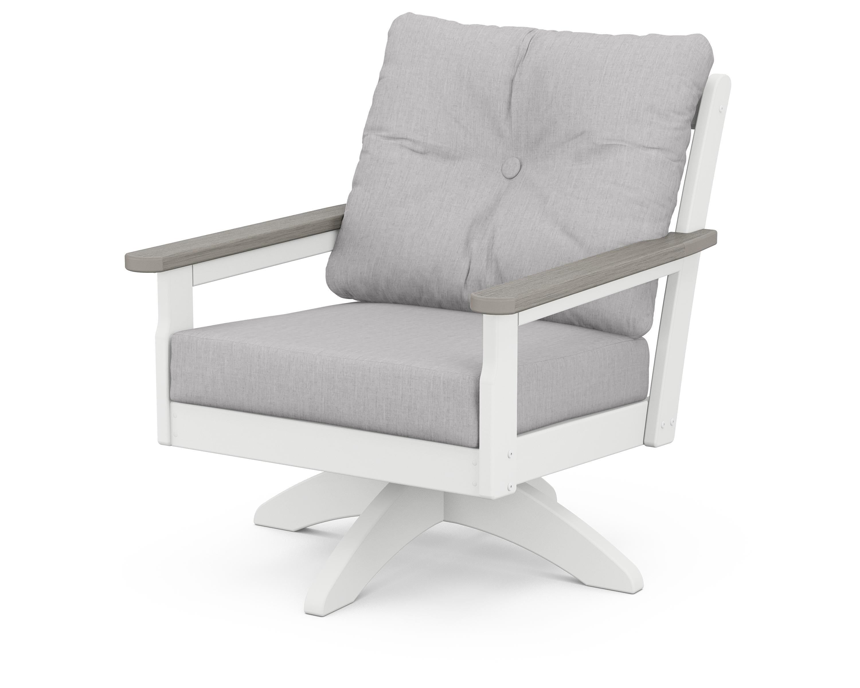 POLYWOOD® Vineyard Deep Seating Swivel Chair in White / Driftwood / Granite