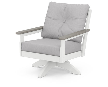 POLYWOOD® Vineyard Deep Seating Swivel Chair in White / Driftwood / Granite