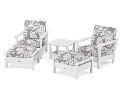 POLYWOOD® Harbour 5-Piece Deep Seating Chair Set in White / Leaf Grey Mist