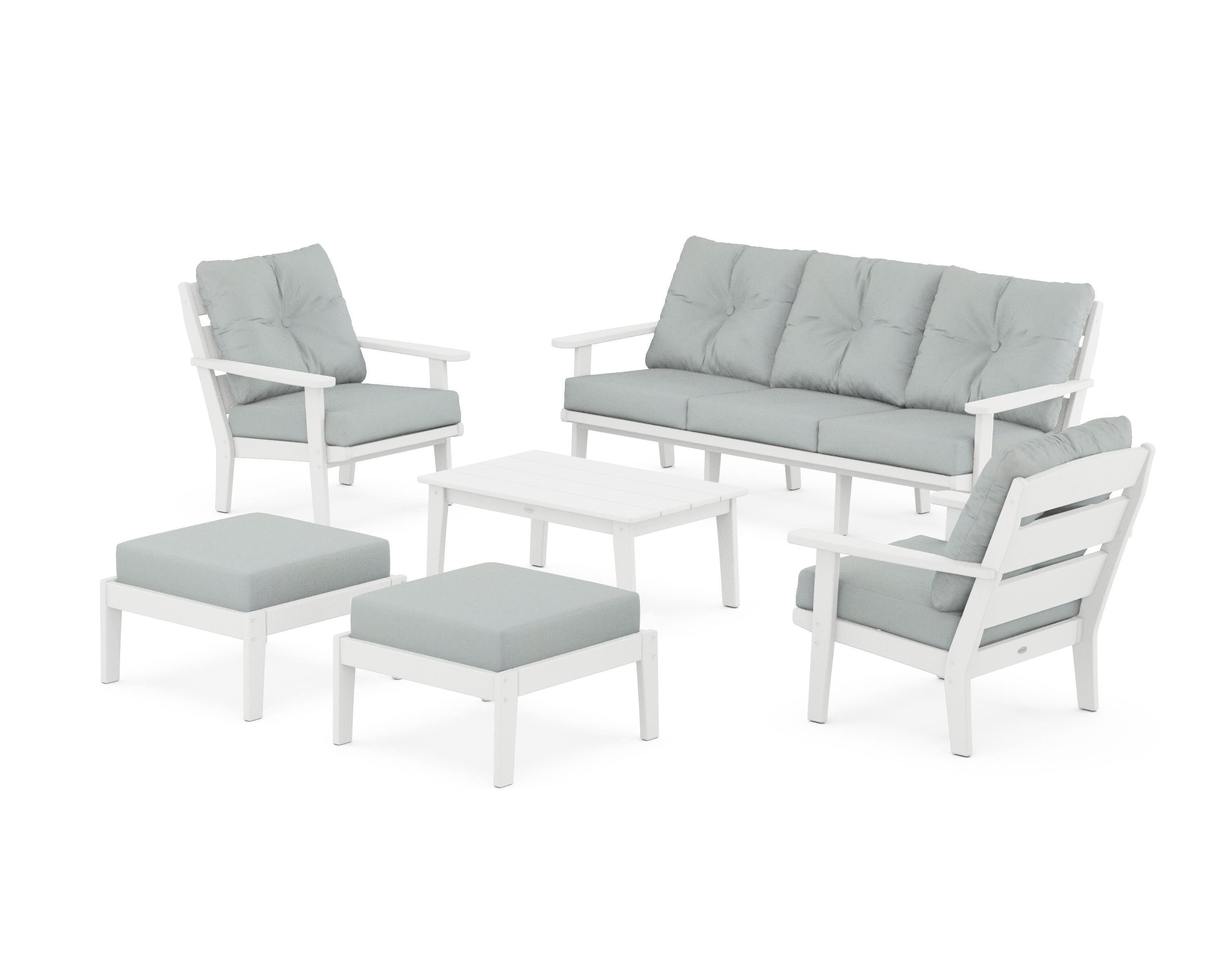 POLYWOOD® Lakeside 6-Piece Lounge Sofa Set in White / Spa