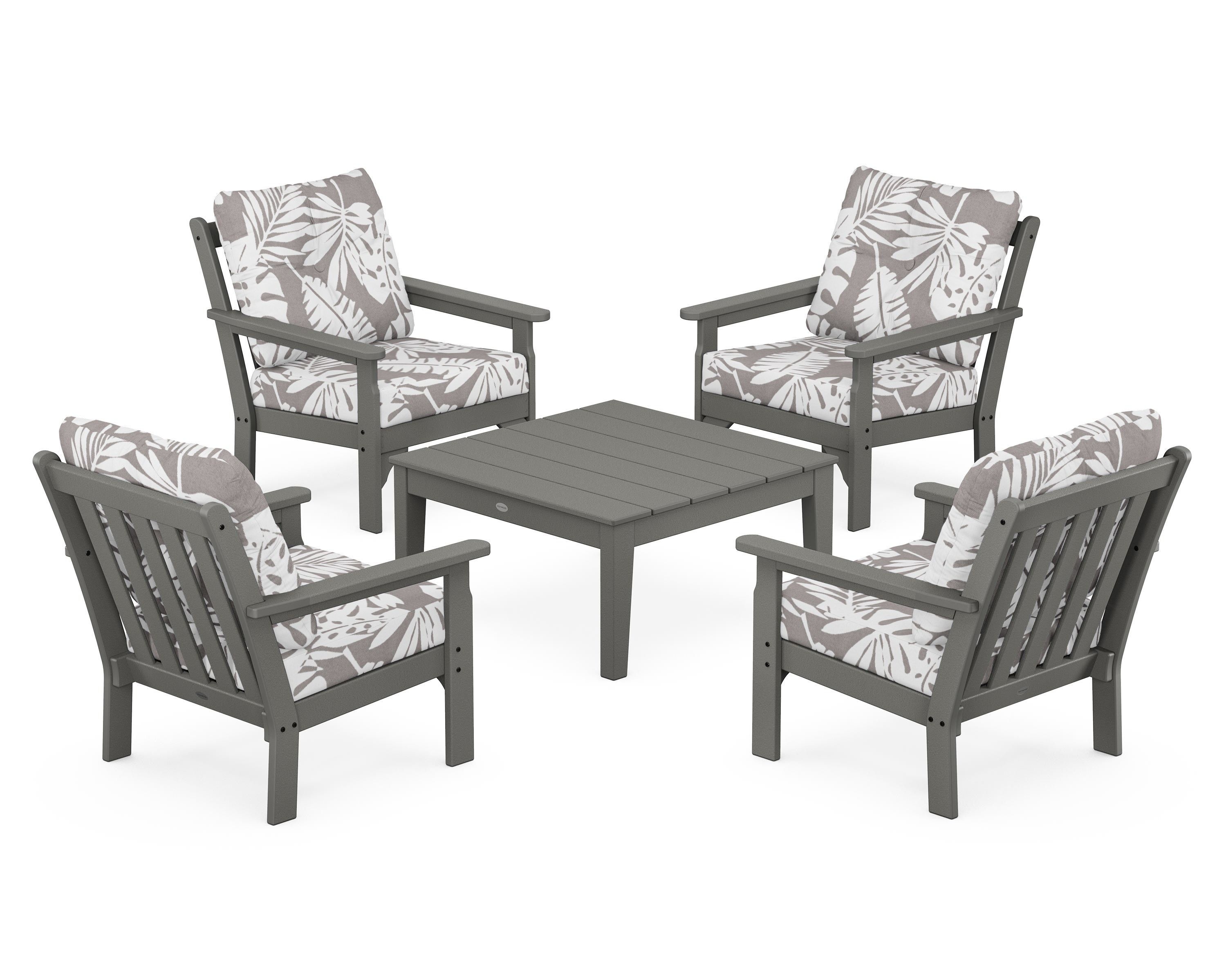 POLYWOOD® Vineyard 5-Piece Deep Seating Conversation Set in Slate Grey / Leaf Grey Mist