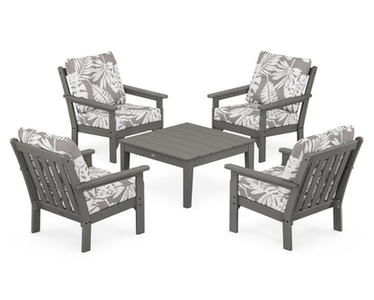 POLYWOOD® Vineyard 5-Piece Deep Seating Conversation Set in Slate Grey / Leaf Grey Mist