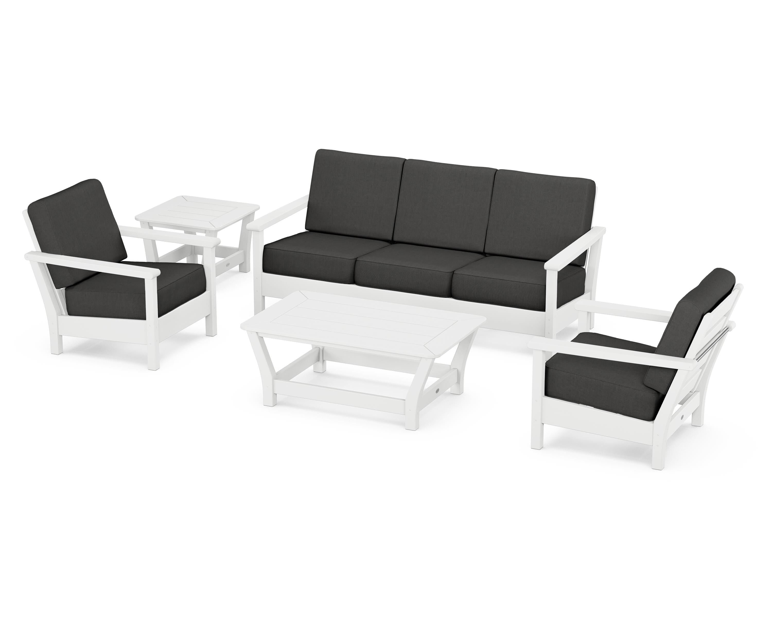 POLYWOOD® Harbour 5-Piece Deep Seating Set in White / Spectrum Carbon