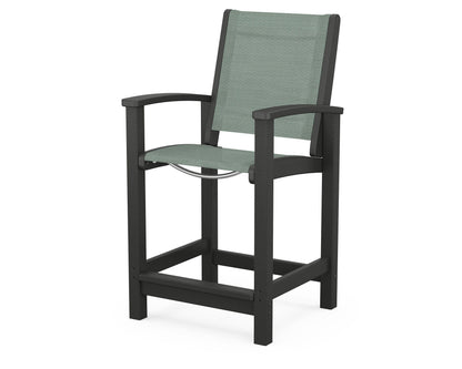 POLYWOOD® Coastal Counter Chair in Black / Dupioni Sea Mist Sling