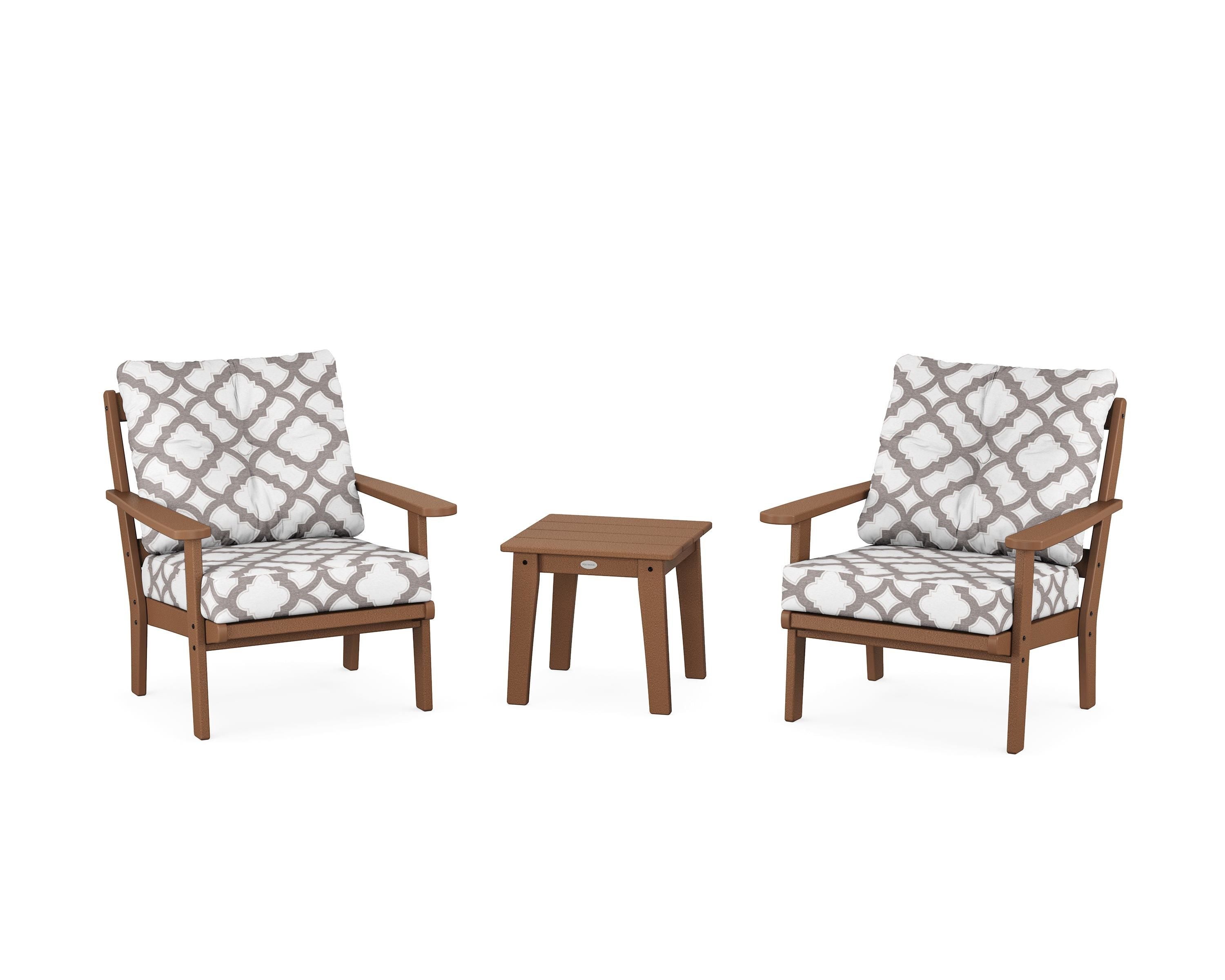 POLYWOOD® Mission 3-Piece Deep Seating Set in Teak / Trellis Grey Mist