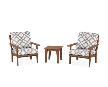 POLYWOOD® Mission 3-Piece Deep Seating Set in Teak / Trellis Grey Mist