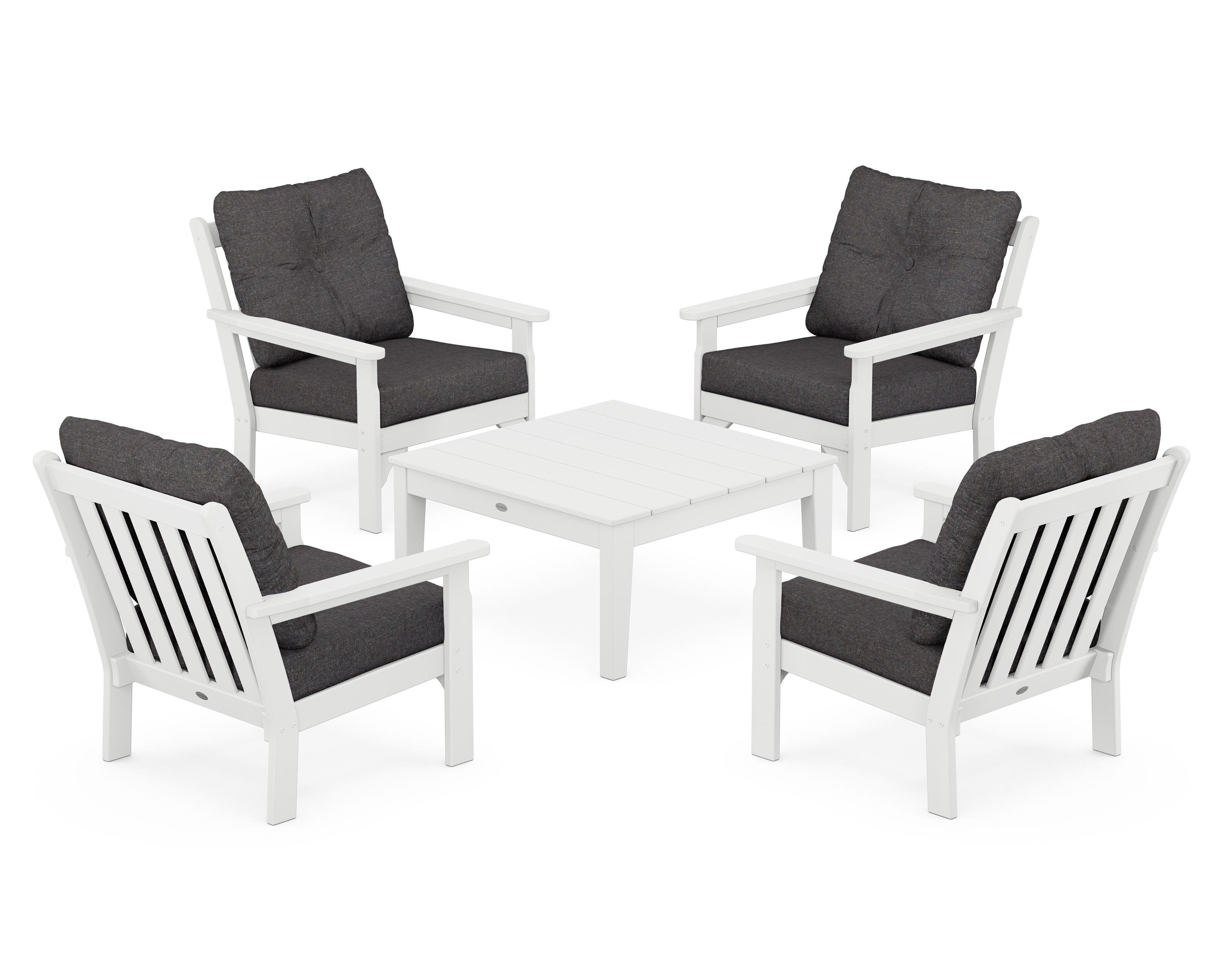 POLYWOOD® Vineyard 5-Piece Deep Seating Conversation Set in White / Ash Charcoal