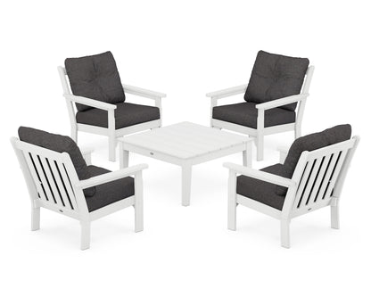 POLYWOOD® Vineyard 5-Piece Deep Seating Conversation Set in White / Ash Charcoal