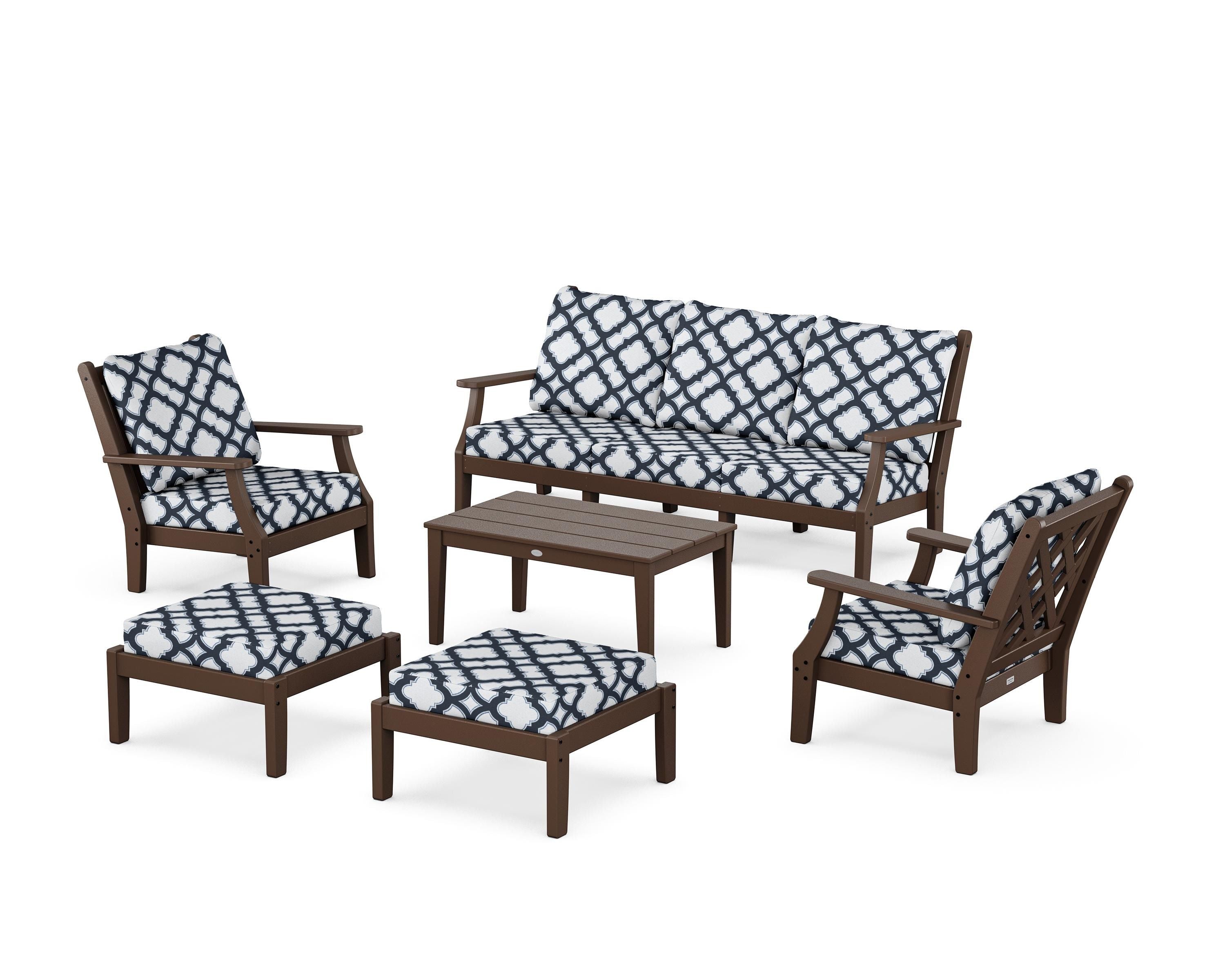 Country Living Wovendale 6-Piece Lounge Sofa Set in Mahogany / Trellis Marine Indigo