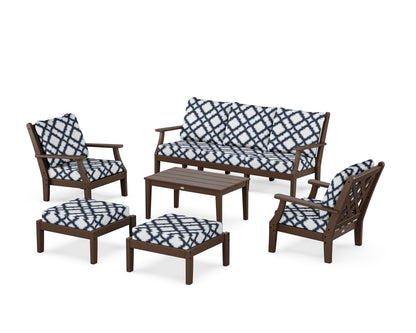 Country Living Wovendale 6-Piece Lounge Sofa Set in Mahogany / Trellis Marine Indigo