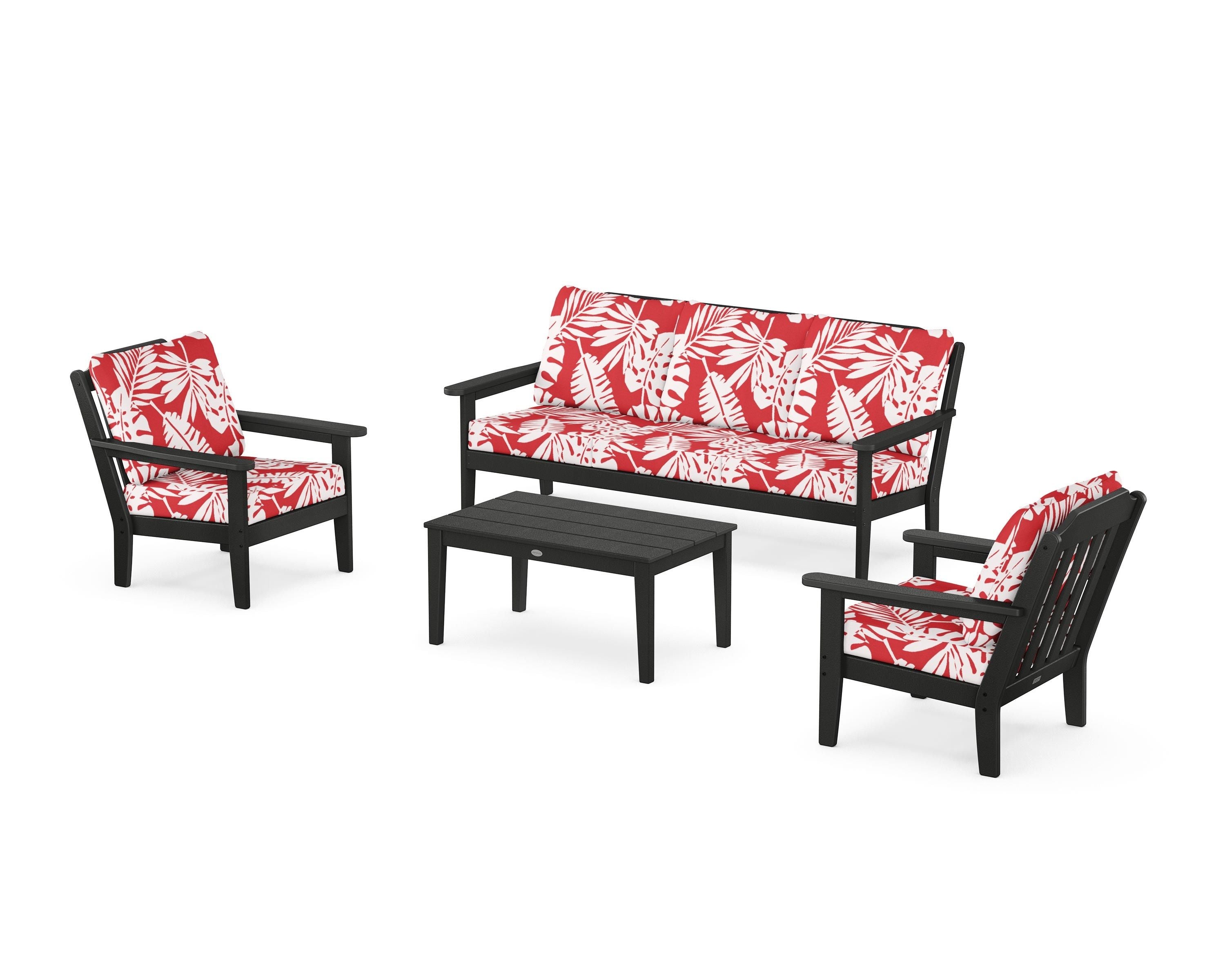 Country Living Cottage 4-Piece Deep Seating Set with Sofa in Black / Leaf Crimson