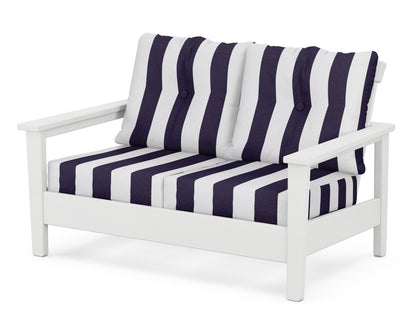 POLYWOOD® Prescott Deep Seating Loveseat in White / Cabana Stripe Navy