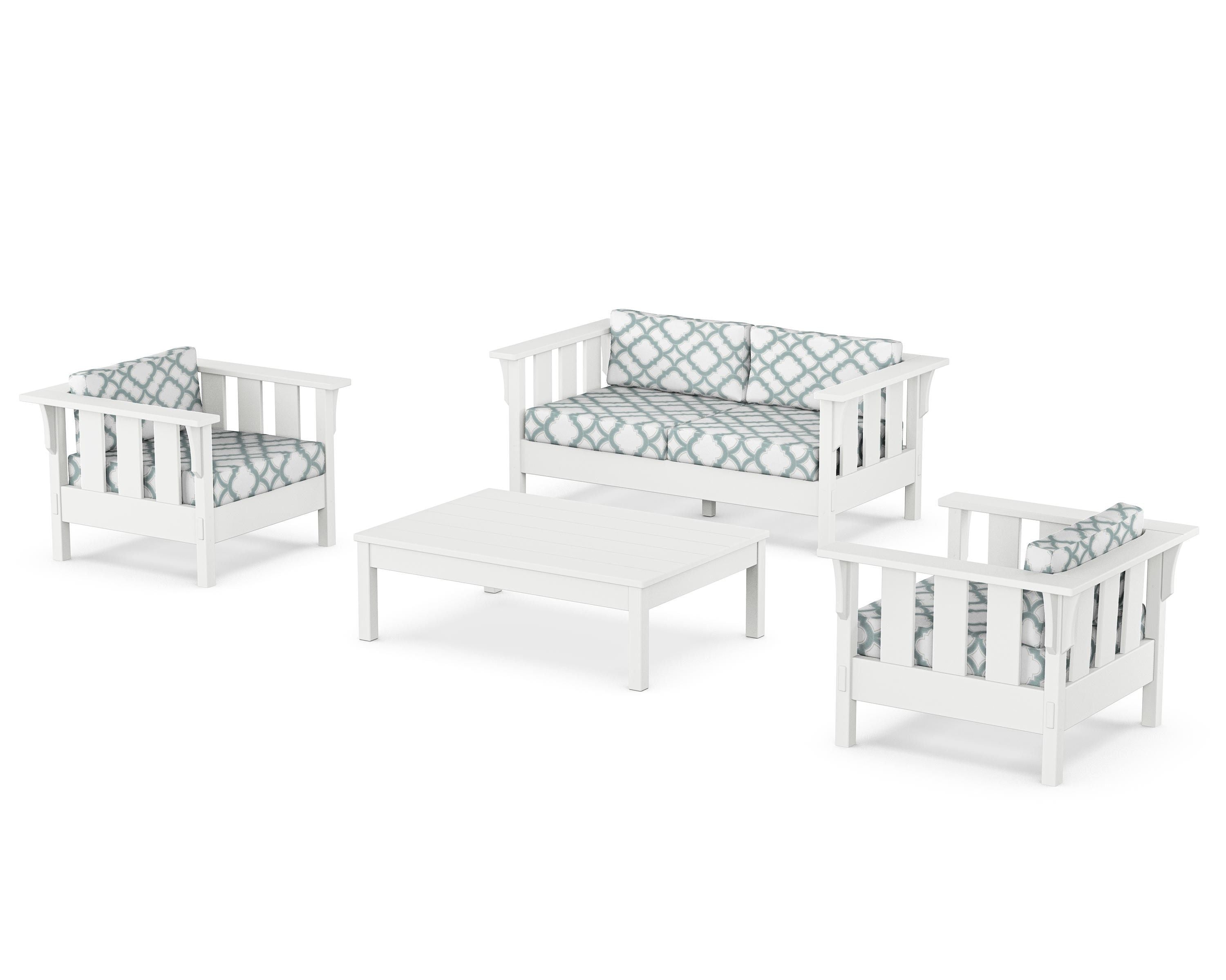 Martha Stewart by POLYWOOD® Acadia 4-Piece Deep Seating Set with Loveseat in White / Trellis Glacier Spa