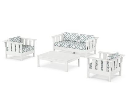 Martha Stewart by POLYWOOD® Acadia 4-Piece Deep Seating Set with Loveseat in White / Trellis Glacier Spa