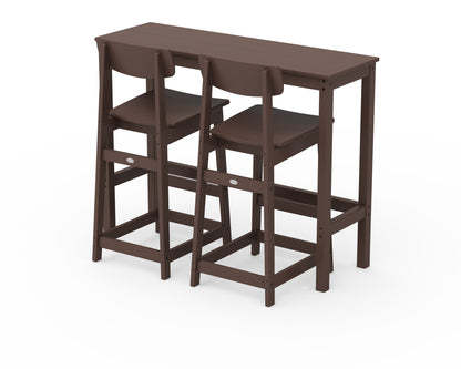 POLYWOOD® Modern Studio Urban Bar Chair 3-Piece Balcony Set in Mahogany