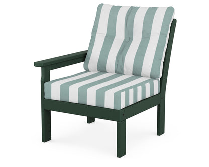 POLYWOOD® Vineyard Modular Left Arm Chair in Green / Cabana Stripe Glacier Spa