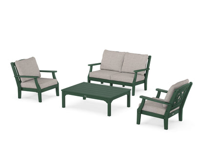 Martha Stewart by POLYWOOD® Chinoiserie 4-Piece Deep Seating Set with Loveseat in Green / Weathered Tweed