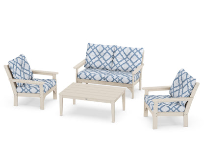 POLYWOOD® Vineyard 4-Piece Deep Seating Set in Sand / Trellis Sky Blue