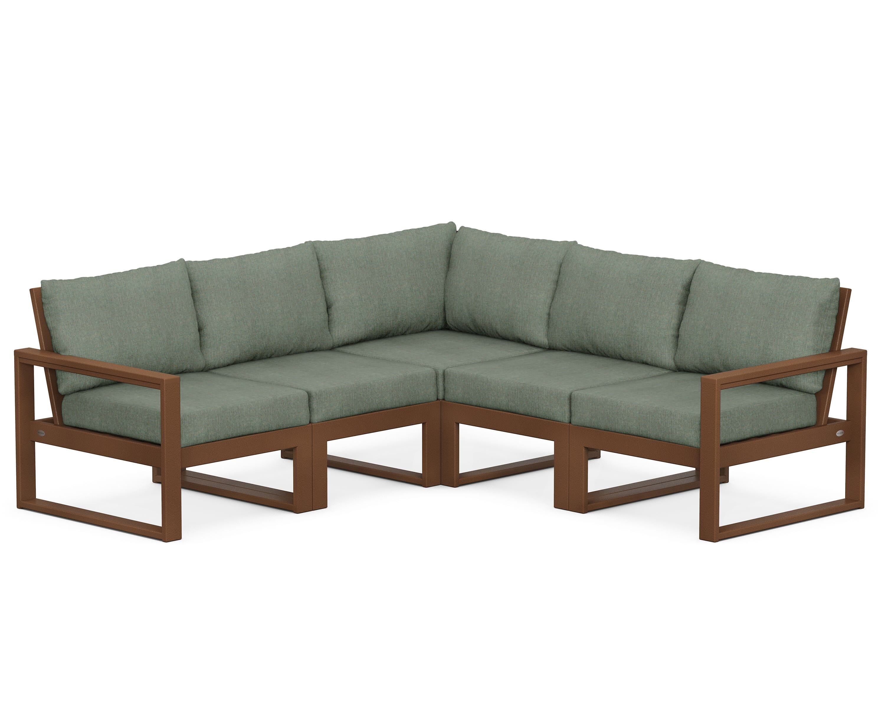 POLYWOOD® EDGE 5-Piece Modular Deep Seating Set in Teak / Cast Sage