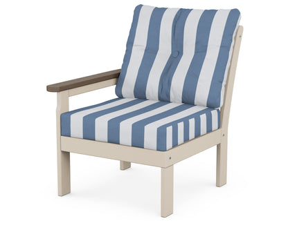 POLYWOOD® Vineyard Modular Left Arm Chair in Sand / Kona / Cabana Stripe Sky Blue