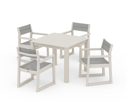 POLYWOOD® EDGE Sling Arm Chair 5-Piece Parsons Dining Set in Sand / Metallic Sling