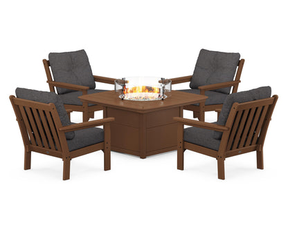 POLYWOOD® Vineyard 5-Piece Conversation Set with Fire Pit Table in Teak / Ash Charcoal
