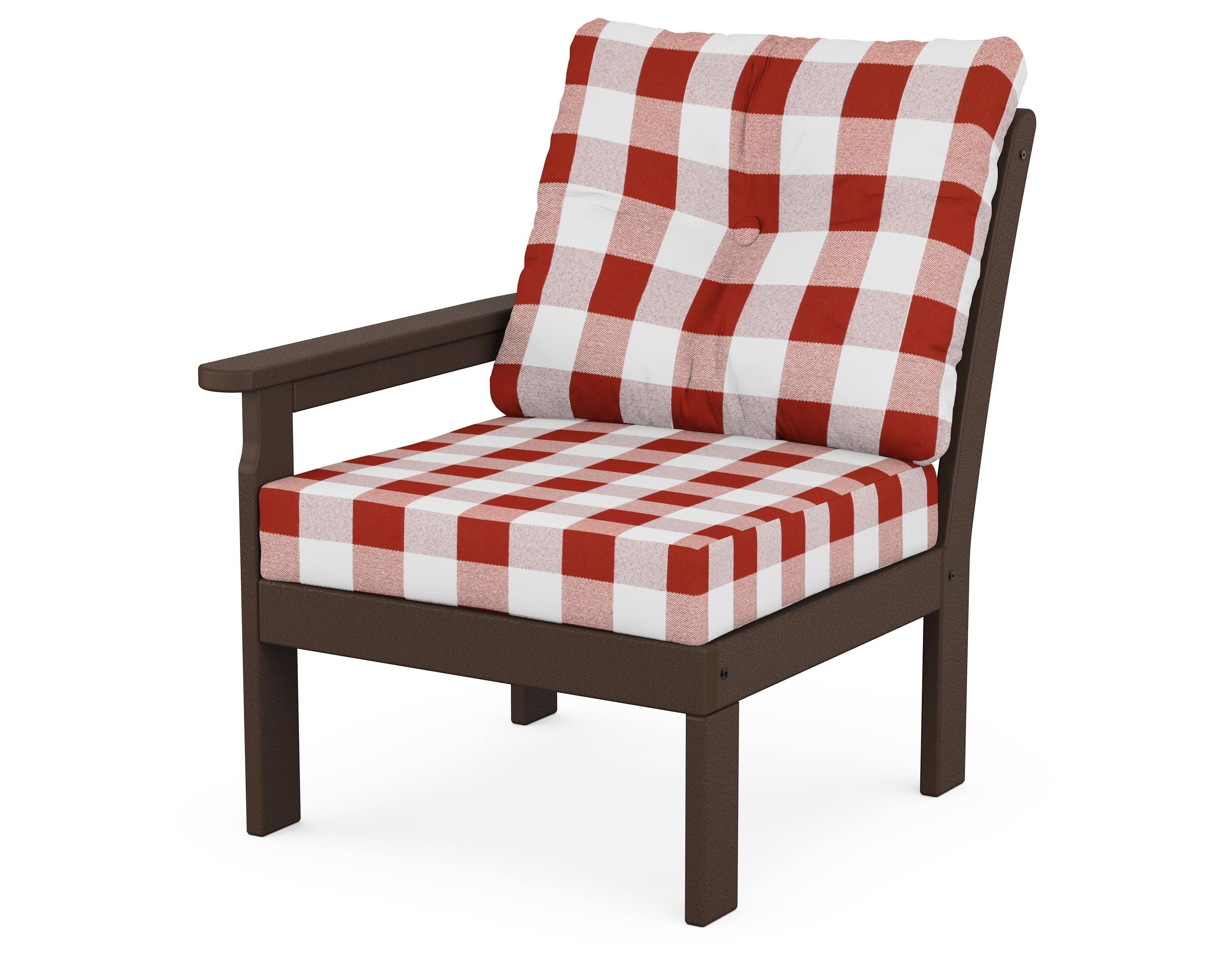 POLYWOOD® Vineyard Modular Left Arm Chair in Mahogany / Buffalo Plaid Crimson