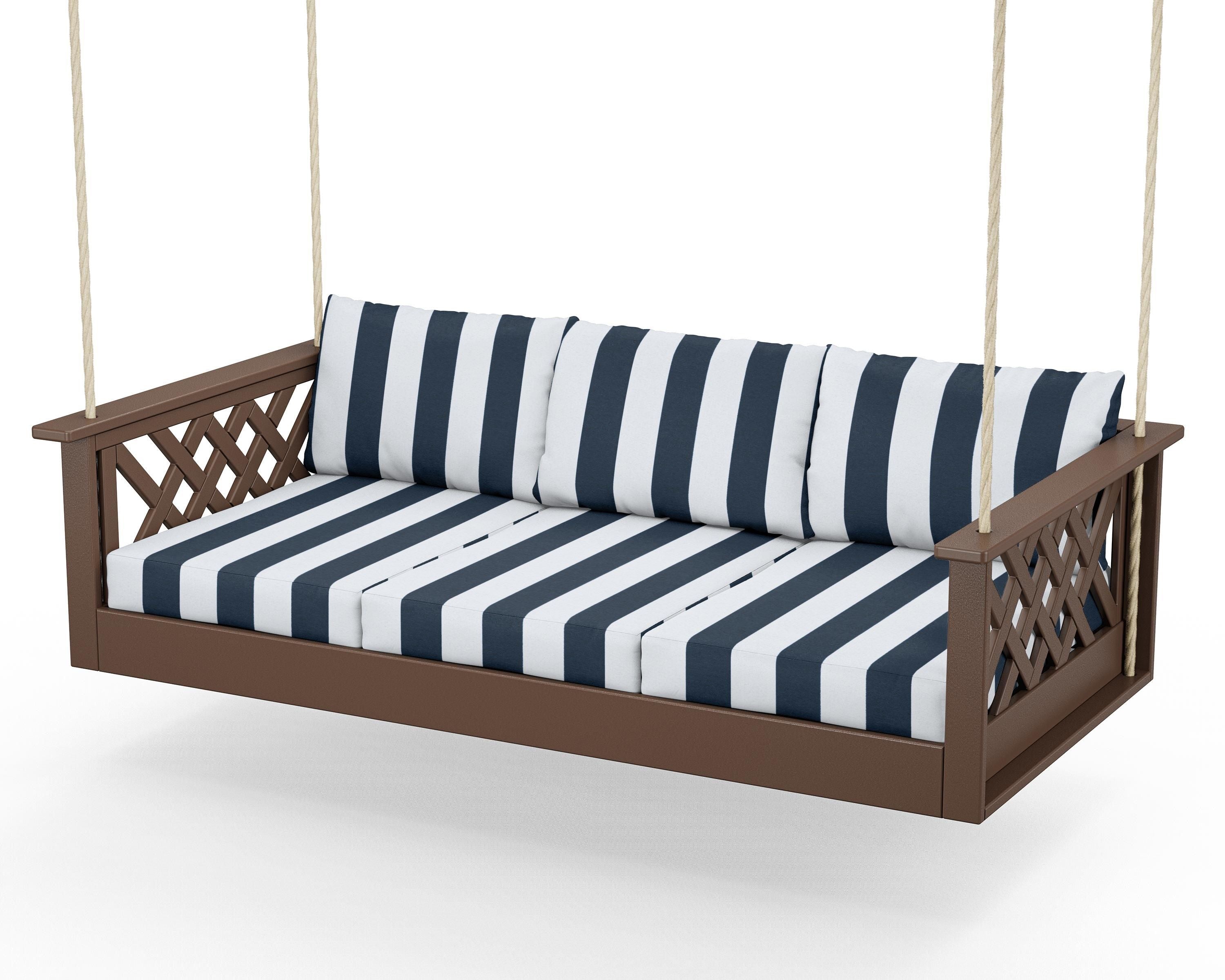 Country Living Wovendale Daybed Swing in Mahogany / Cabana Stripe Marine Indigo