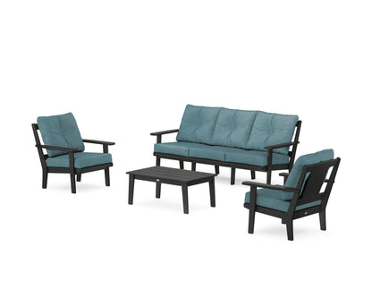 POLYWOOD® Prairie 4-Piece Deep Seating Set with Sofa in Black / Ocean Teal