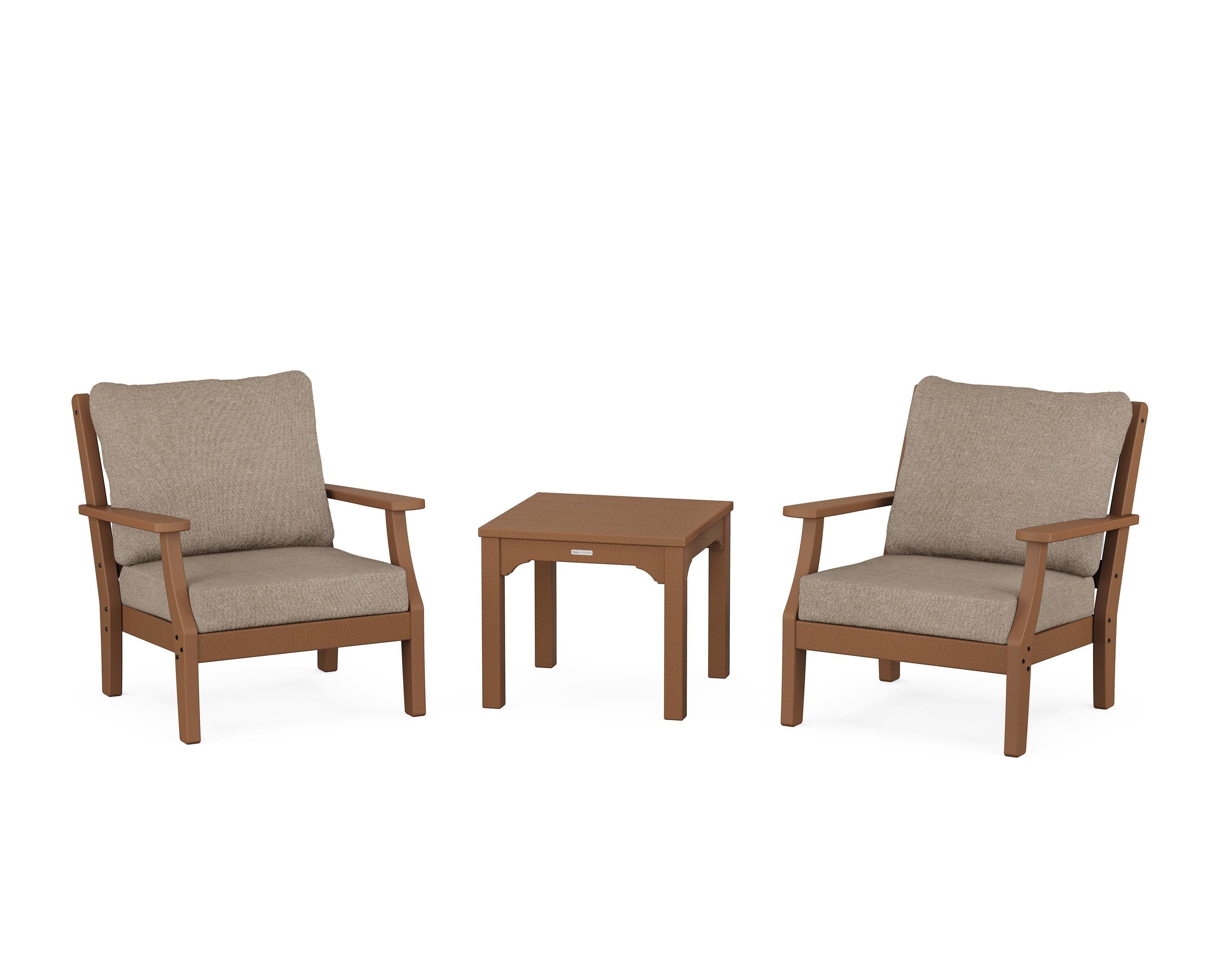 Martha Stewart by POLYWOOD® Chinoiserie 3-Piece Deep Seating Set in Teak / Spiced Burlap