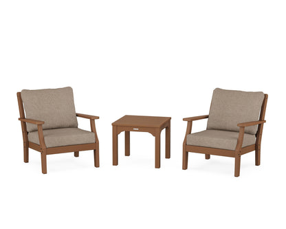 Martha Stewart by POLYWOOD® Chinoiserie 3-Piece Deep Seating Set in Teak / Spiced Burlap