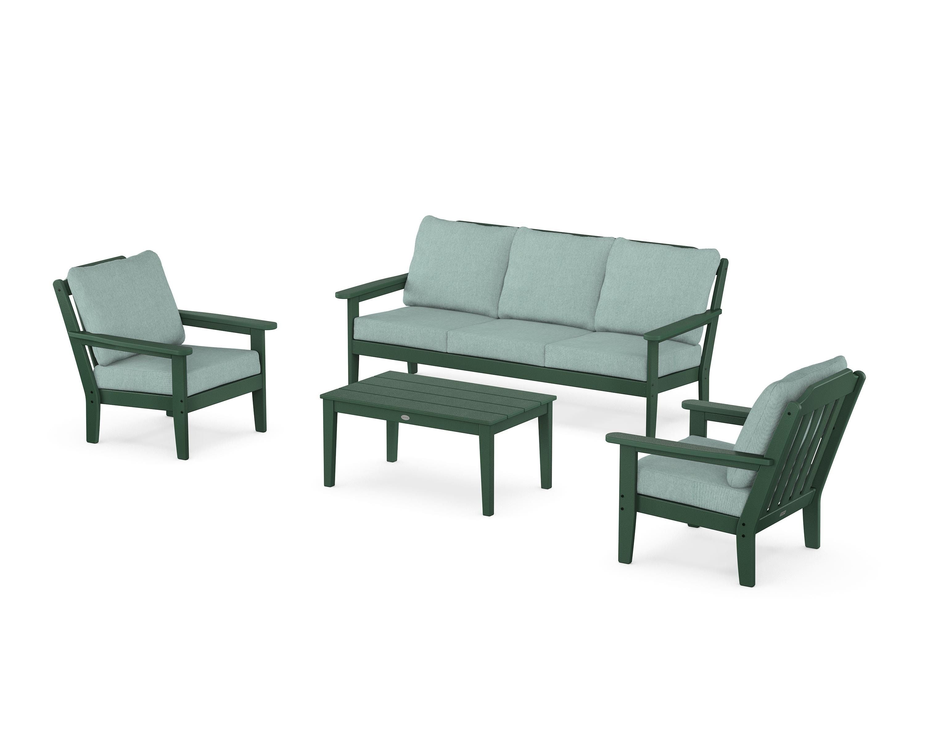 Country Living Cottage 4-Piece Deep Seating Set with Sofa in Green / Glacier Spa
