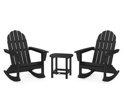 POLYWOOD® Vineyard 3-Piece Adirondack Rocking Chair Set with South Beach 18" Side Table in Black