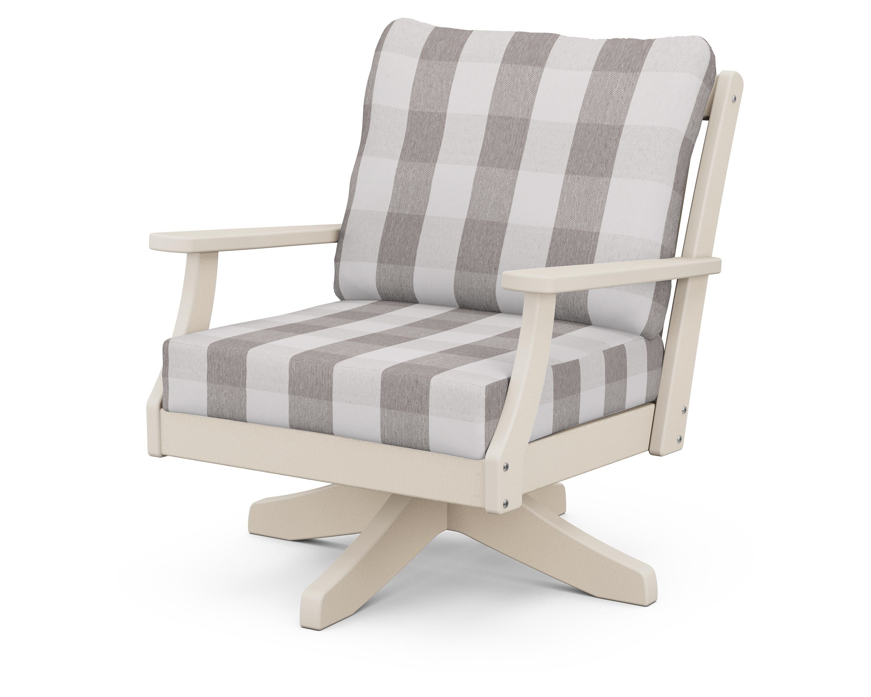 POLYWOOD® Braxton Deep Seating Swivel Chair in Sand / Buffalo Plaid Grey Mist