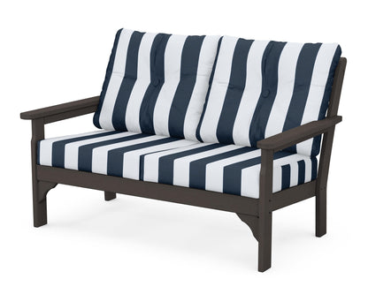 POLYWOOD® Vineyard Deep Seating Loveseat in Vintage Coffee / Cabana Stripe Marine Indigo