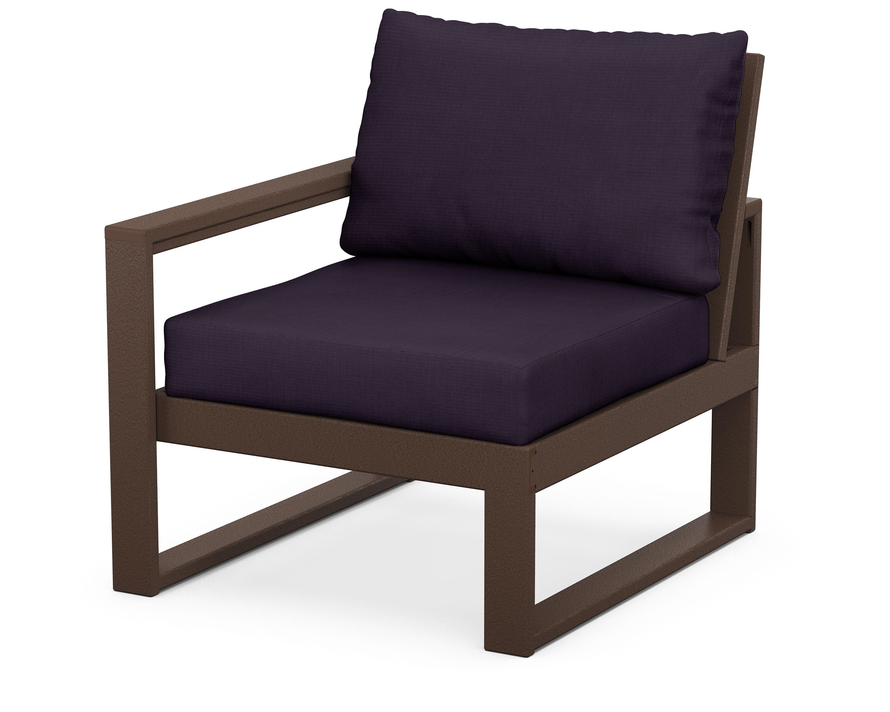 POLYWOOD® EDGE Modular Left Arm Chair in Mahogany / Navy Linen