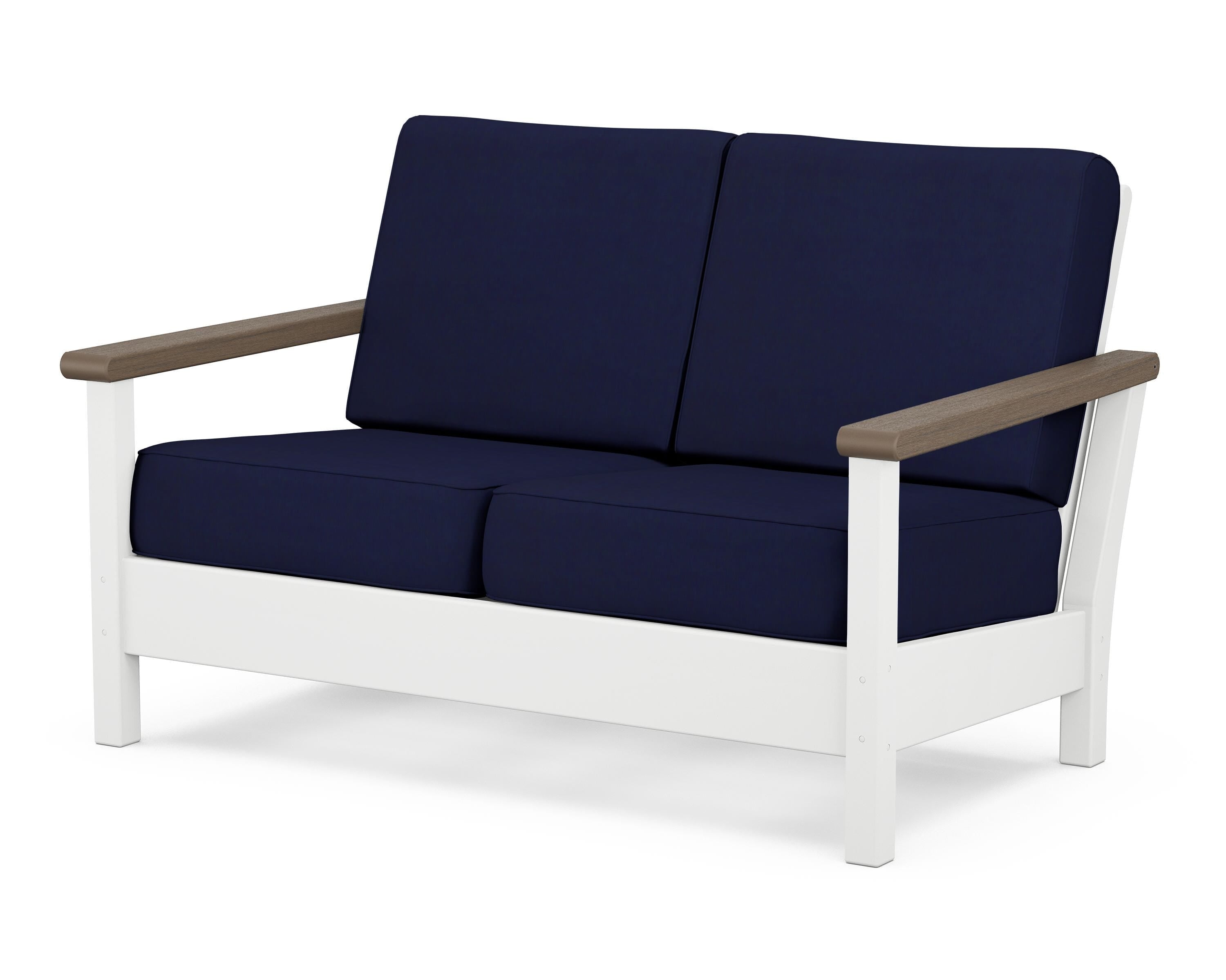 POLYWOOD® Harbour Deep Seating Loveseat in White / Kona / Navy