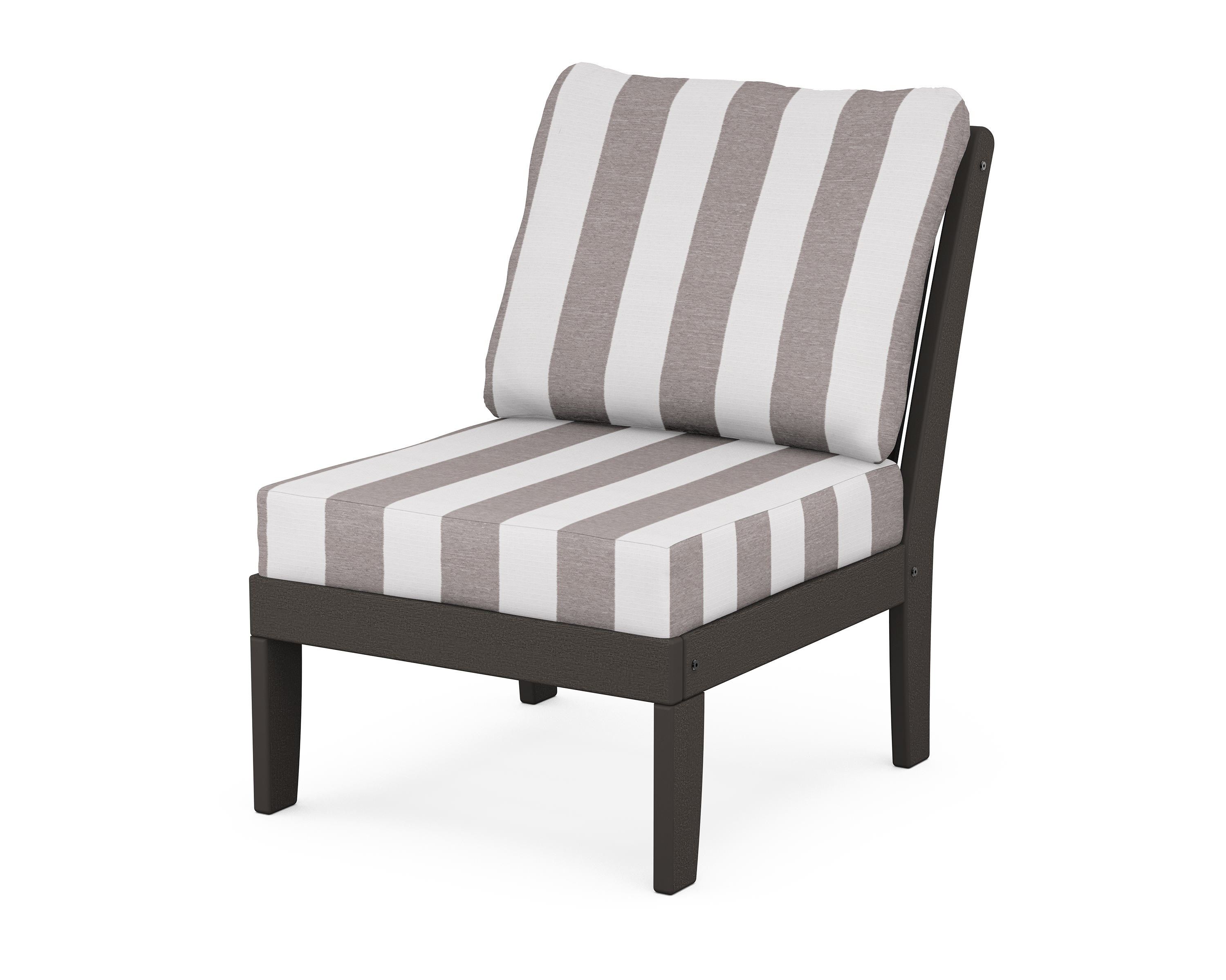 POLYWOOD® Braxton Modular Armless Chair in Vintage Coffee / Cabana Stripe Grey Mist