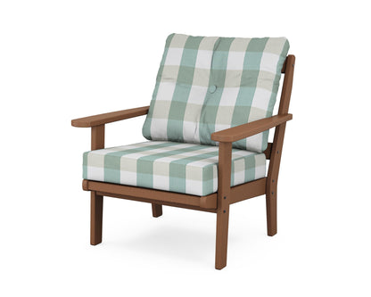 POLYWOOD® Mission Deep Seating Chair in Teak / Buffalo Plaid Glacier Spa