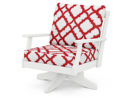 POLYWOOD® Braxton Deep Seating Swivel Chair in White / Trellis Crimson