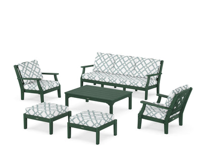 Martha Stewart by POLYWOOD® Chinoiserie 6-Piece Lounge Sofa Set in Green / Trellis Glacier Spa