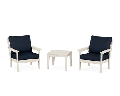 Country Living Cottage 3-Piece Deep Seating Set in Sand / Marine Indigo