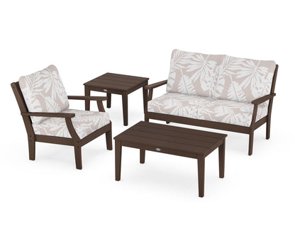 POLYWOOD® Braxton 4-Piece Deep Seating Set in Mahogany / Leaf Dune Burlap