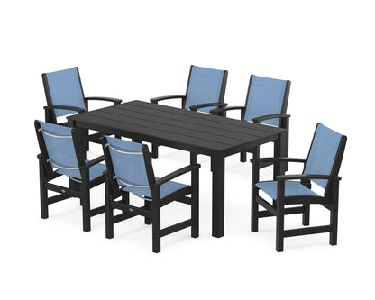 POLYWOOD® Coastal 7-Piece Parsons Dining Set in Black / Poolside Sling